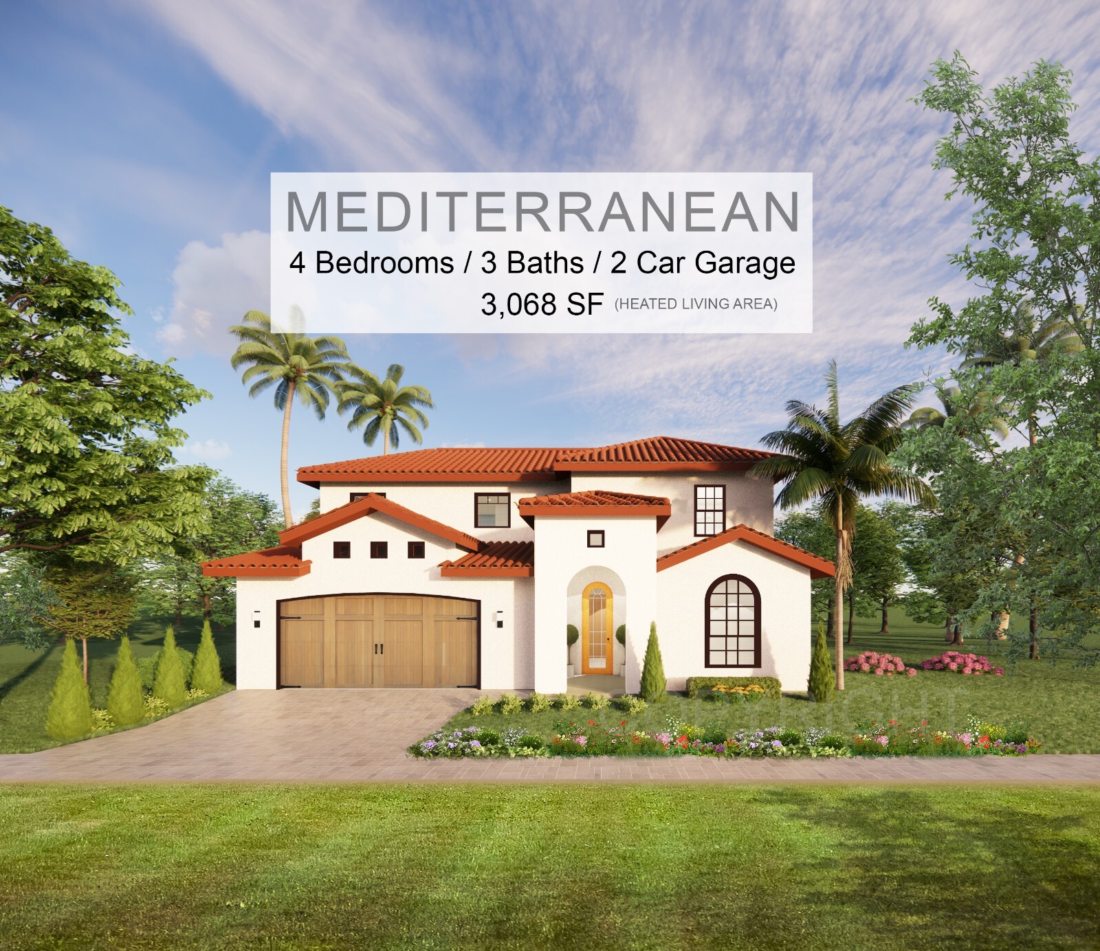 Luxury Modern Mediterranean House Plan Design – 4 Bed 3 Bath Drawings Blueprints