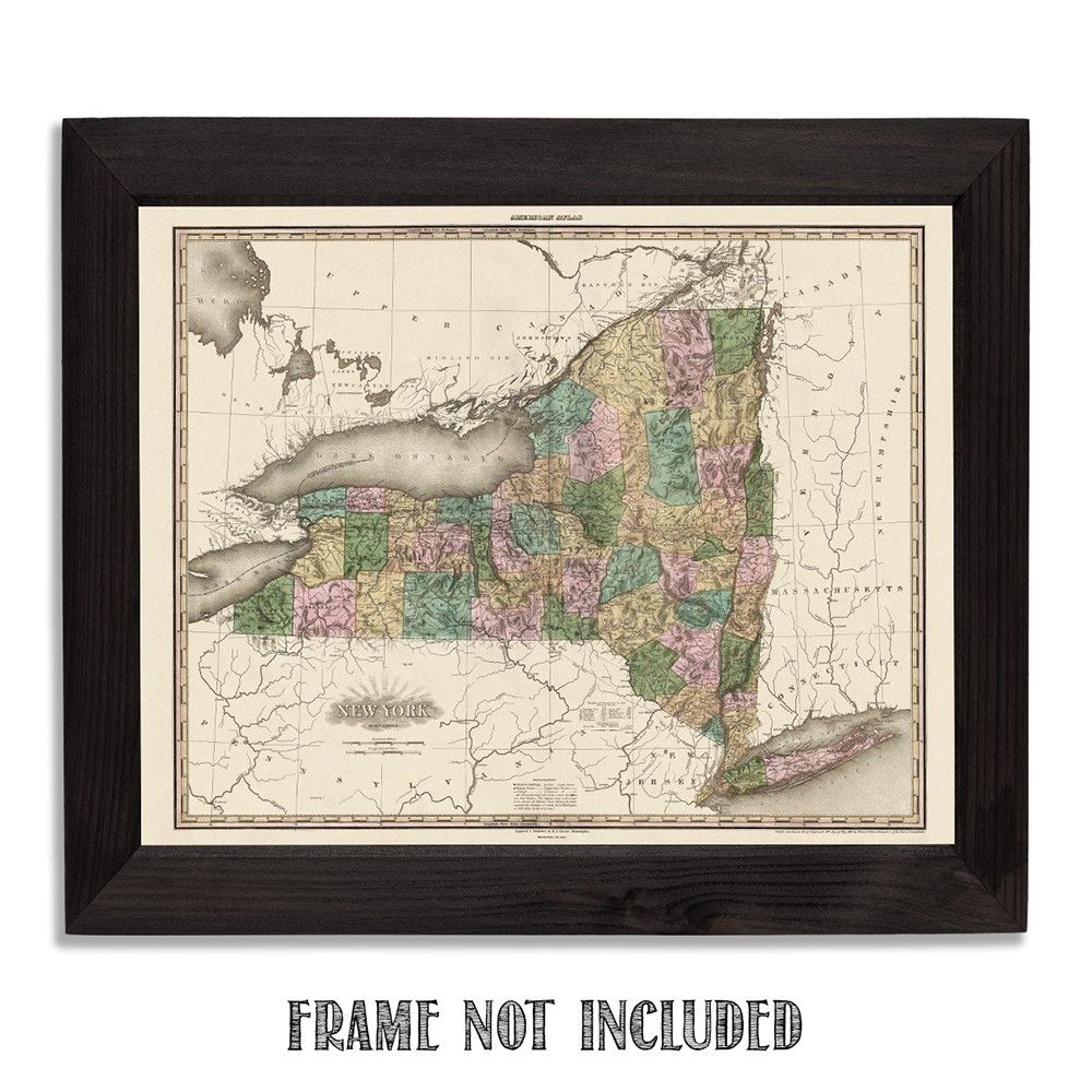 New York State 1823 Antique Map Vintage County Chart Historic Wall Art