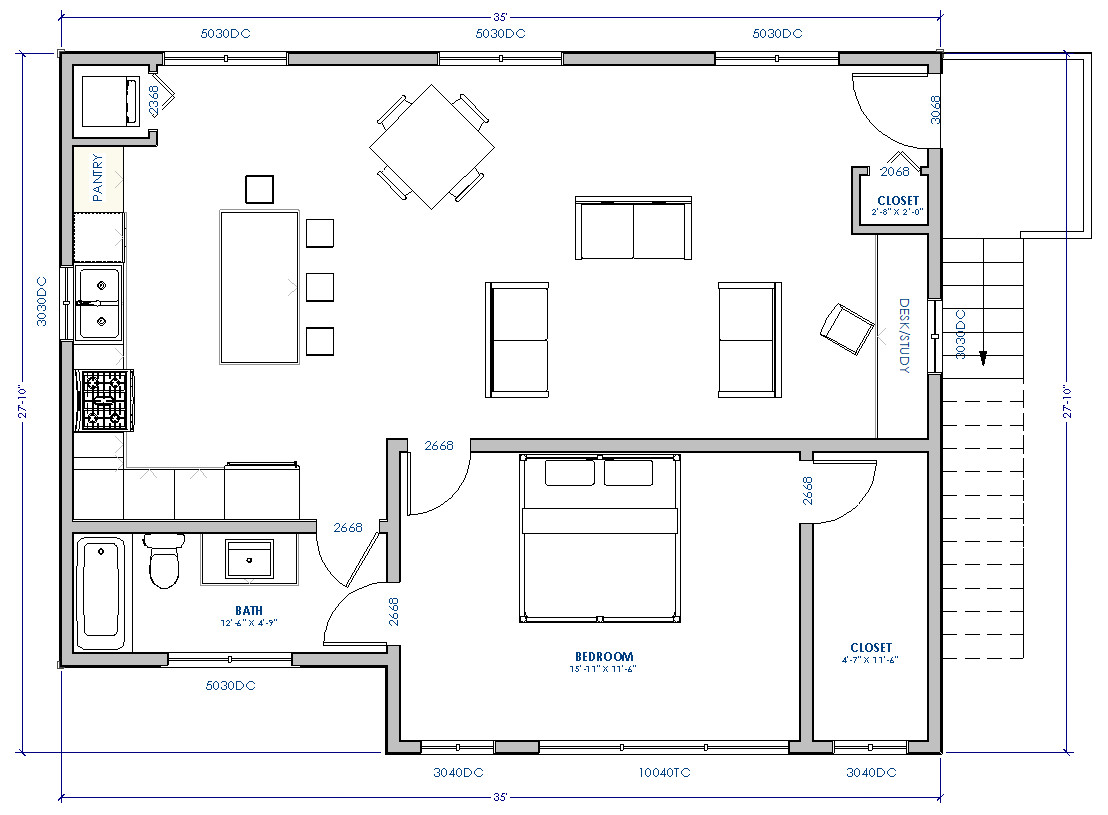 Triple Car / 3 Car Garage Plan / Architectural Blueprints – 34 x 27