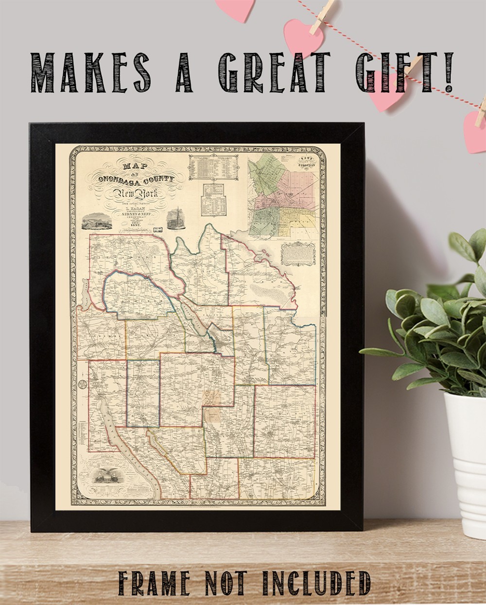 Onondaga County New York 1852 Vintage Map Historic Central NY Cartography
