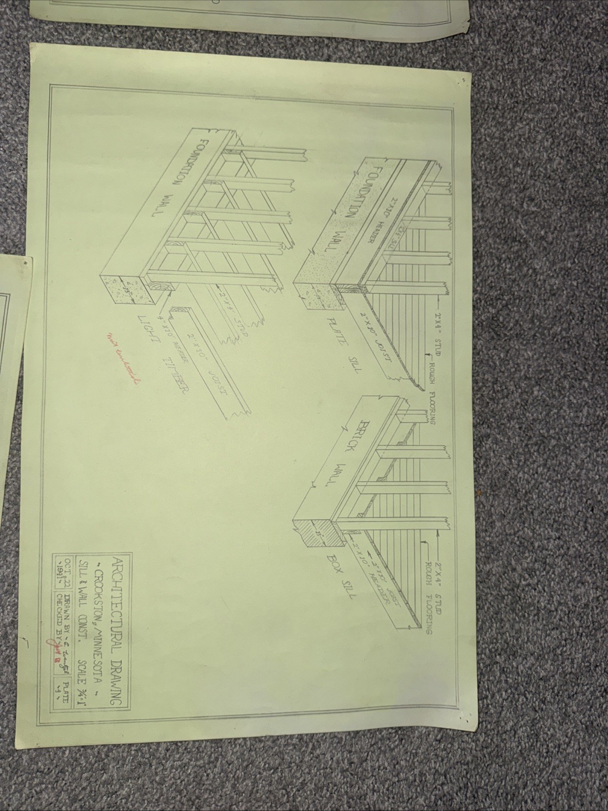 Architectural House Blueprints Plans Mid Century Modern Home 1941 MN 17 Pieces Z