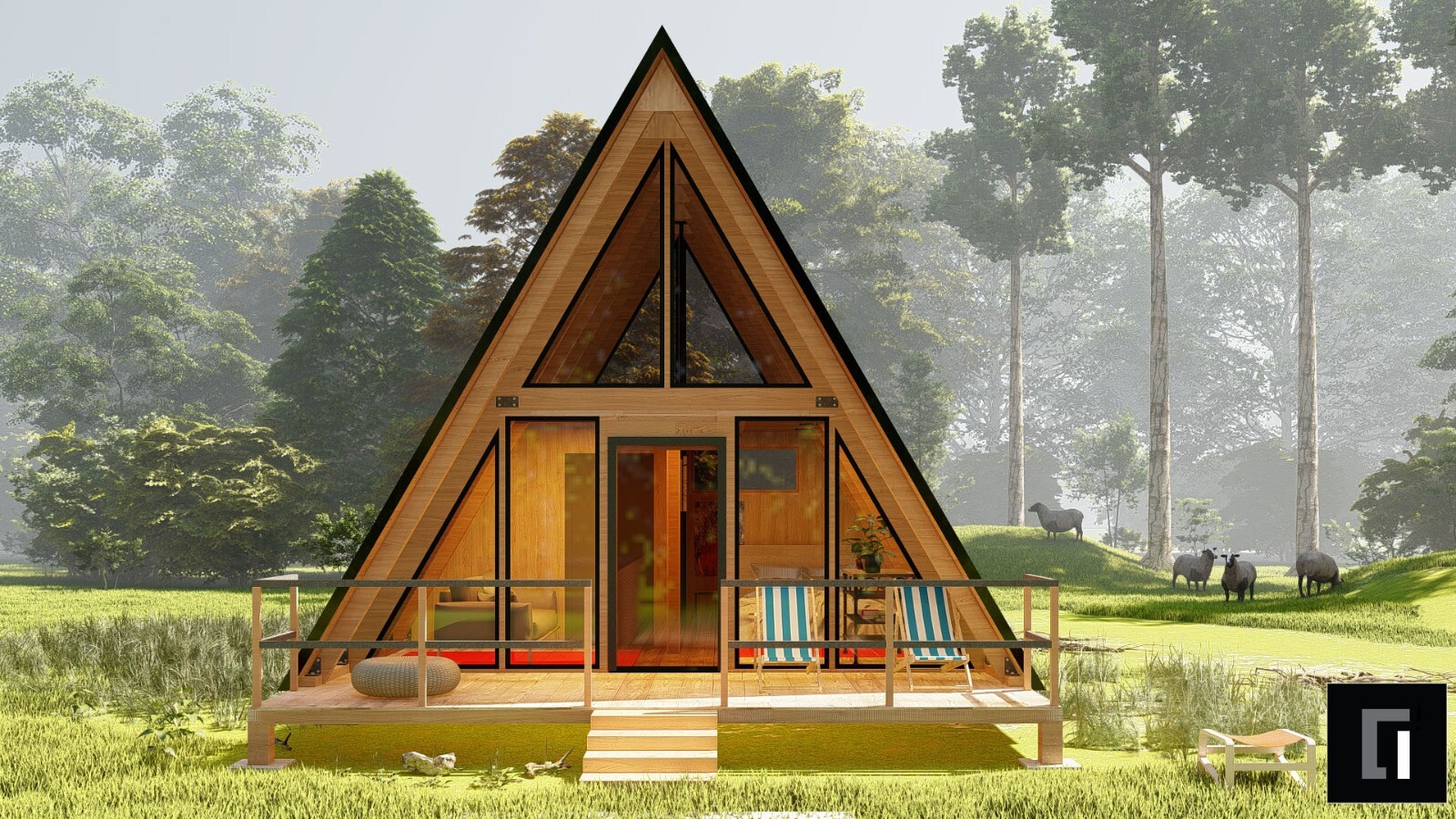 A-Frame House Cabin Plans -250SF- Blueprints – Modern, Bathroom and Loft