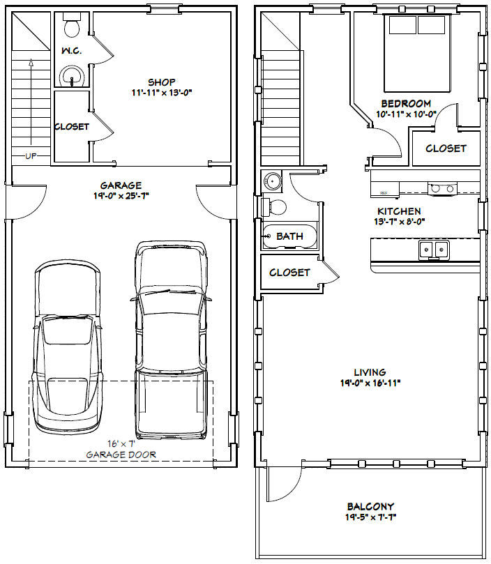 20×40 House — 1 Bedroom 1.5 Bath — 965 sq ft — PDF Floor Plan — Model 7G