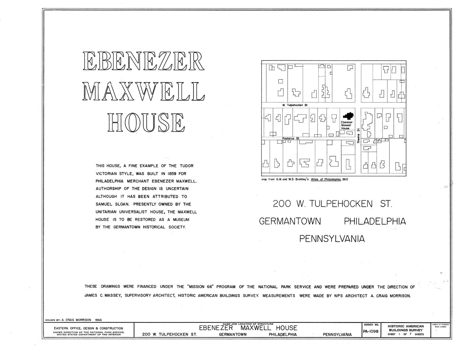 HOUSE PLANS – stone mansion, Tudor-Gothic style, porches, tower, PRINTED PLANS