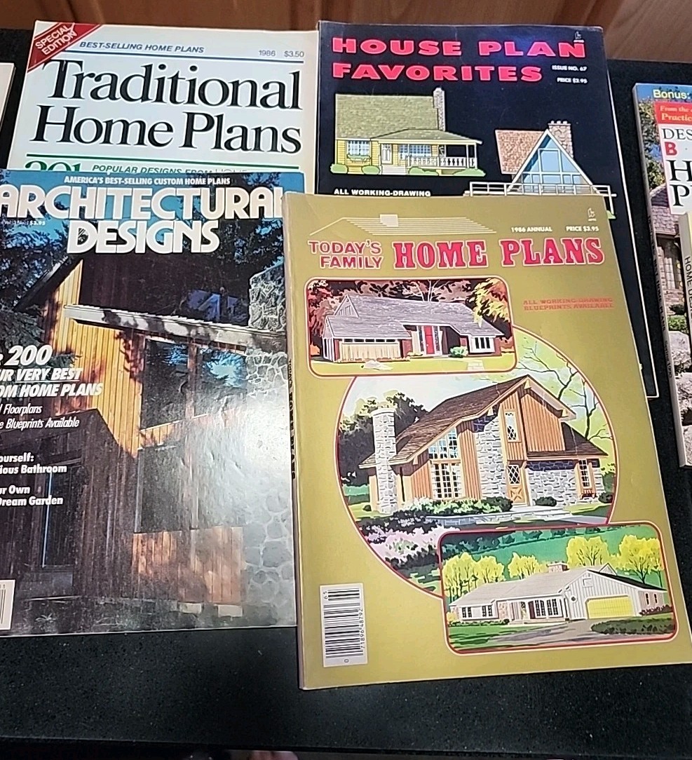 Vintage 1980s Home Plans & Design Magazines Lot Of 9 Plus 3 Brochures.