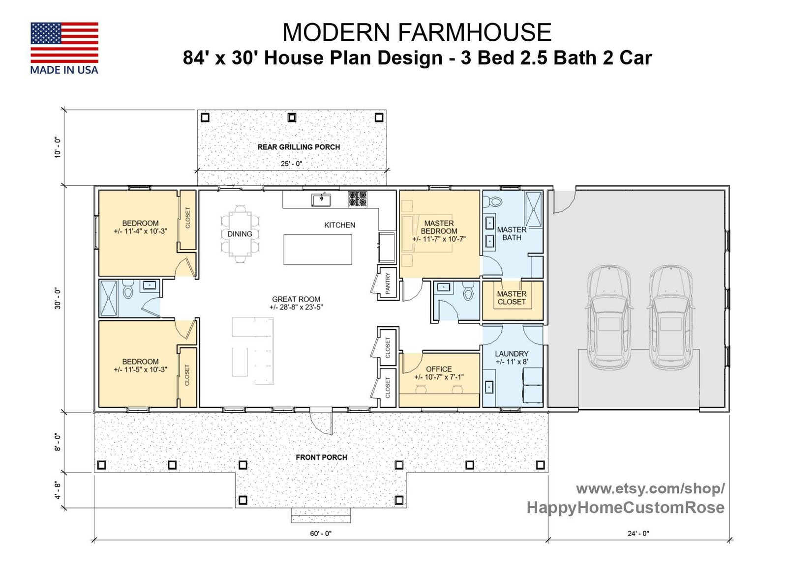Harvest Farmstead Modern House Open Plan Design 84 x 30 – 3 Bed 2.5 Bath 2 Car –