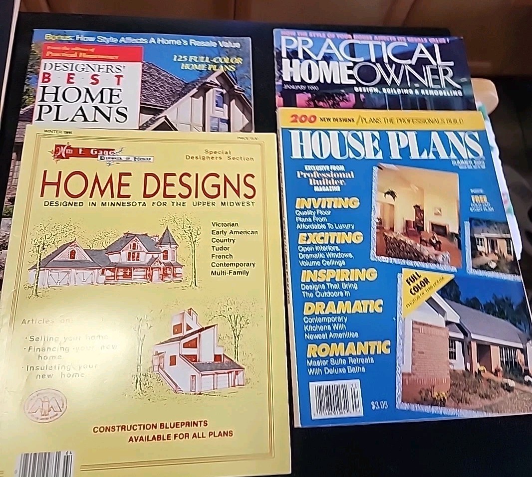 Vintage 1980s Home Plans & Design Magazines Lot Of 9 Plus 3 Brochures.