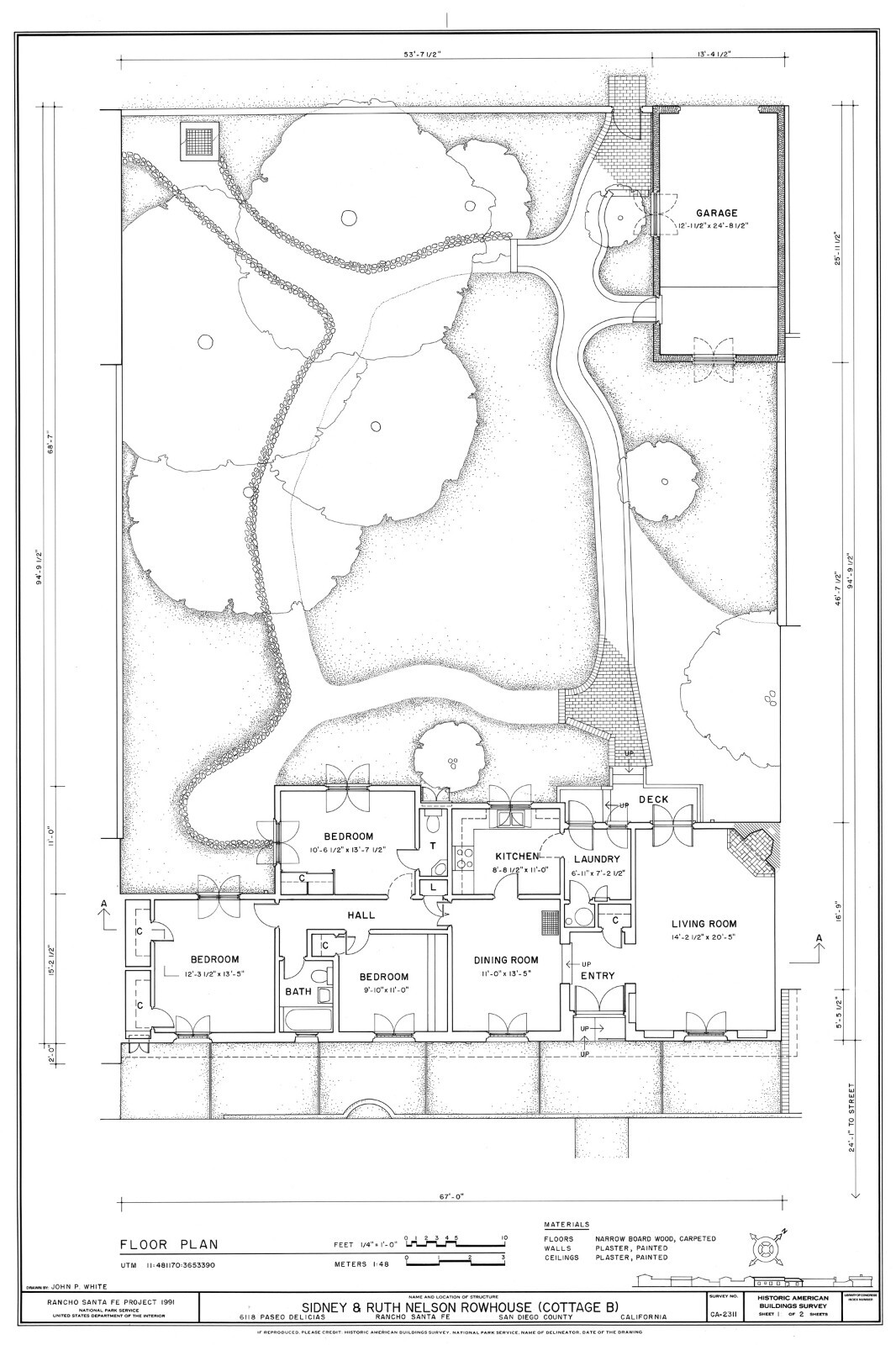 Southwest Style Small Home, cottage with courtyard, architectural printed plans