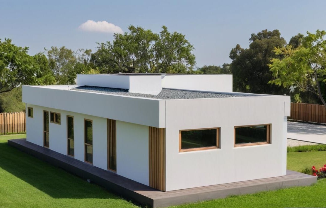 Small Modern 3 Bedroom 1.5 Bathroom House Floor Plan with Flat Roof, 886sqf/82m2