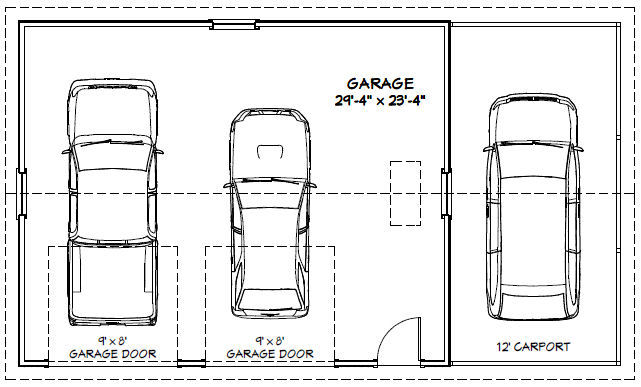 30×24 2-Car Garage with Carport — 720 sqft — PDF Floor Plan — Model 10I