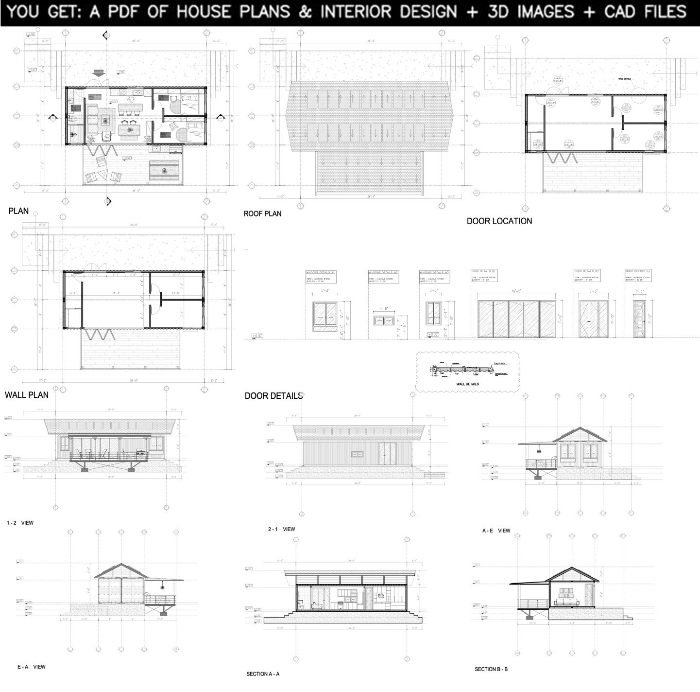 Container house plans – 2 bedrooms – 1 bathroom – Digital PDF File