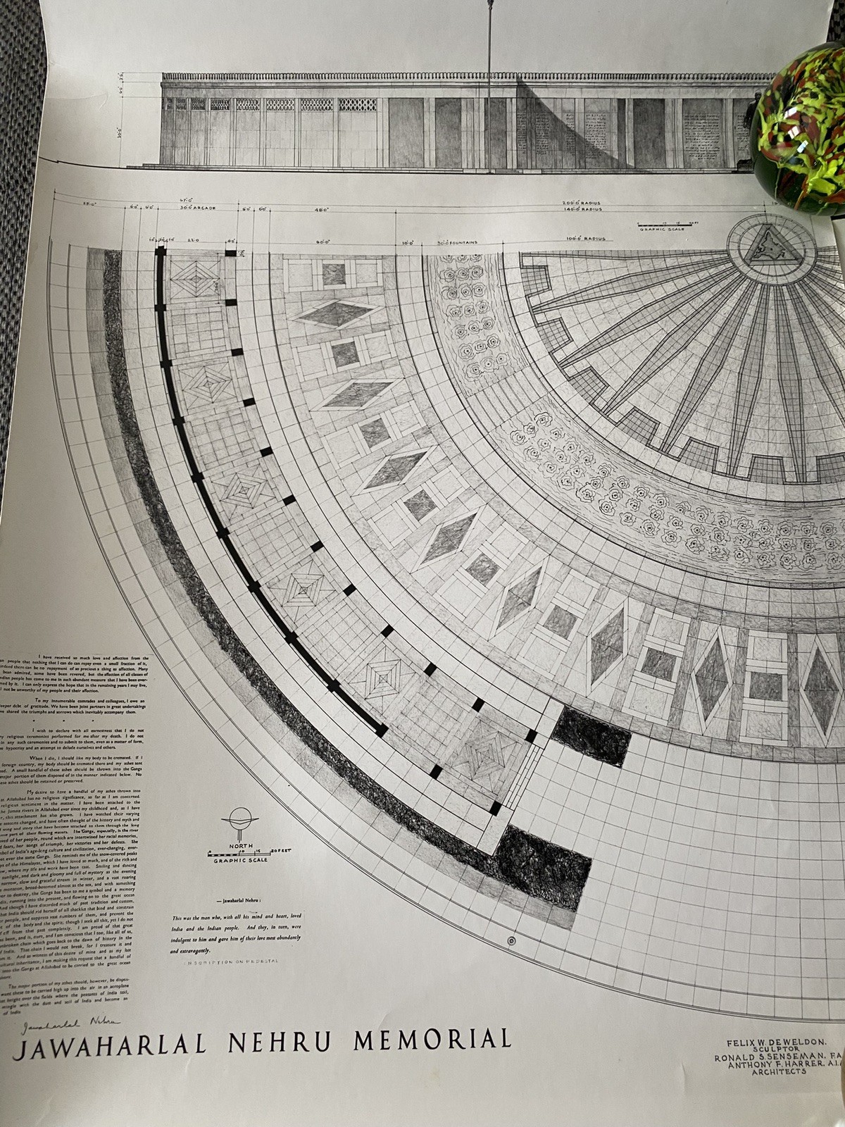 Vintage Felix De Weldon Personal Plans Blueprint Nehru Memorial New Delhi India