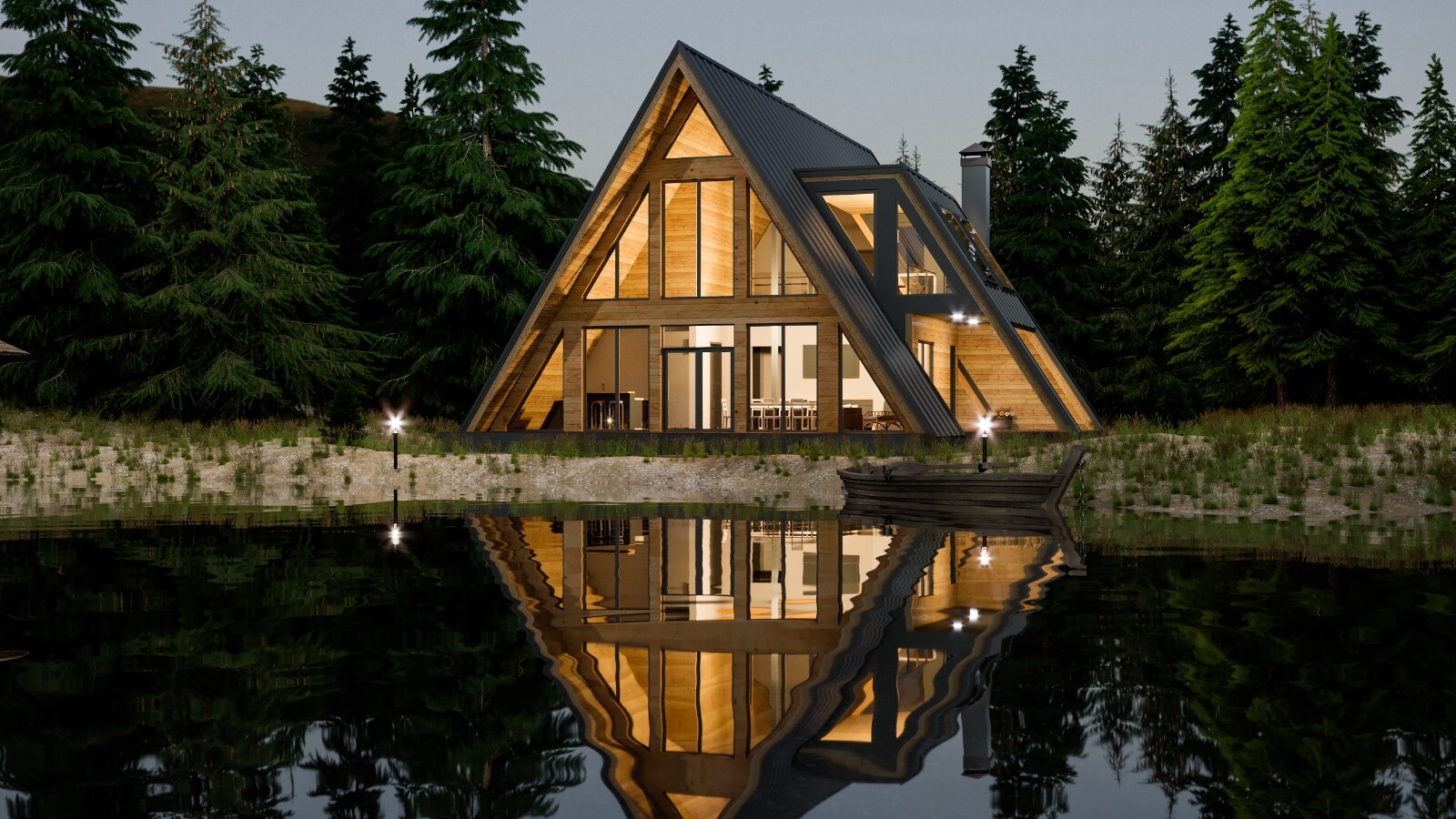 64’x50’ 2-Beds 3-Baths Charming A-Frame Architectural Plans CAD FILES Download