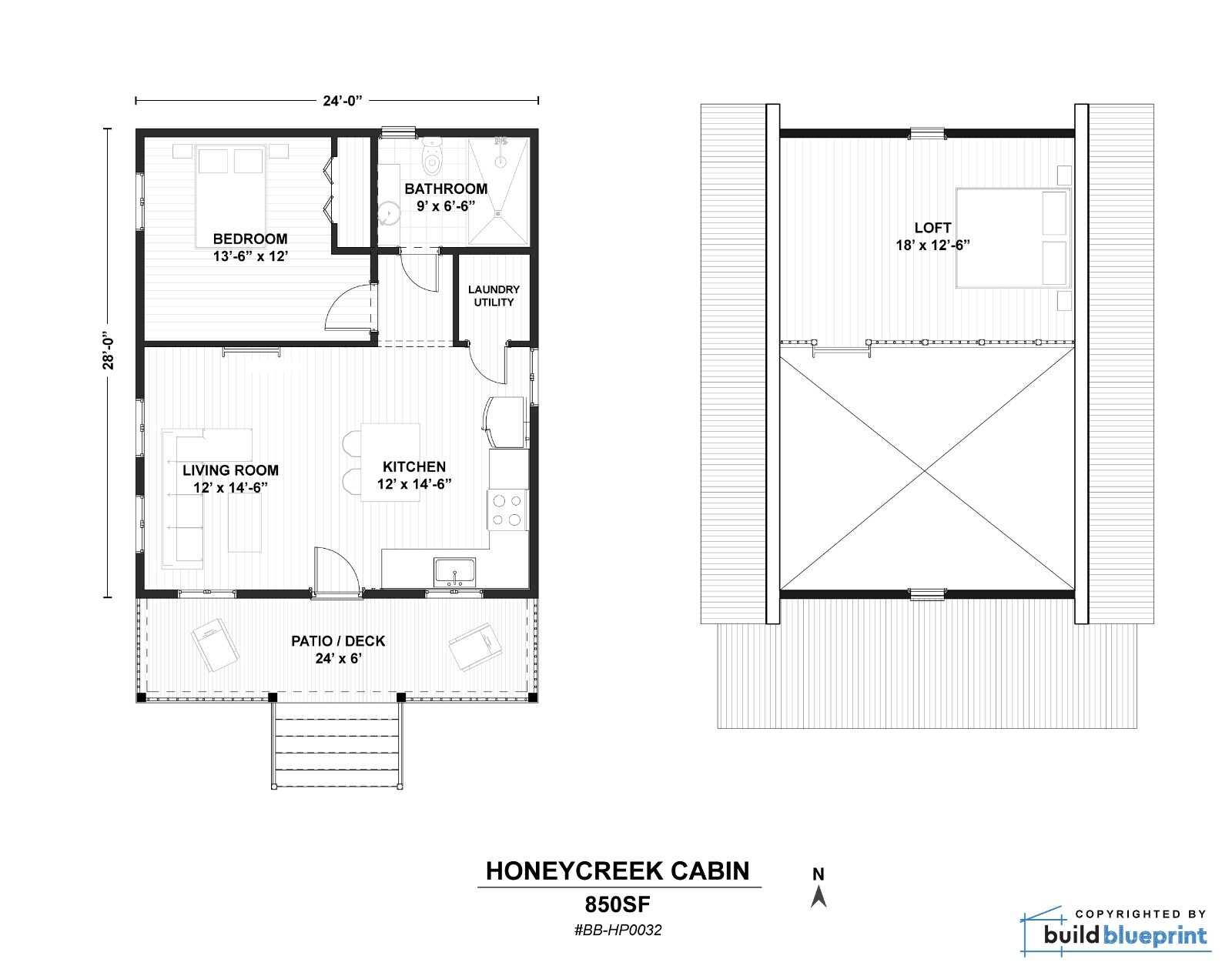 24 x 28 Modern Cabin w/ Loft Architectural & Construction Plans – PDF Download