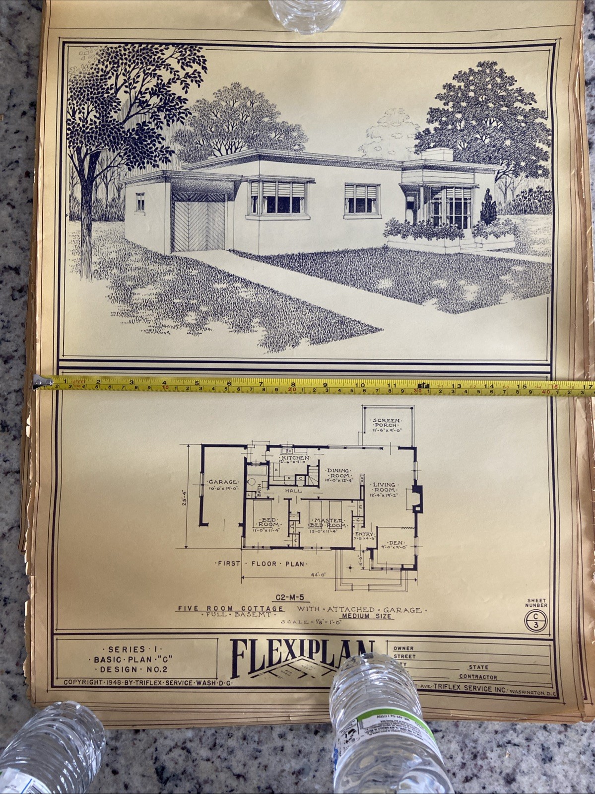 Lot Of 27- 1948 Home Plan Blueprints TRIFLEX Service Washington DC Plan Roll Set