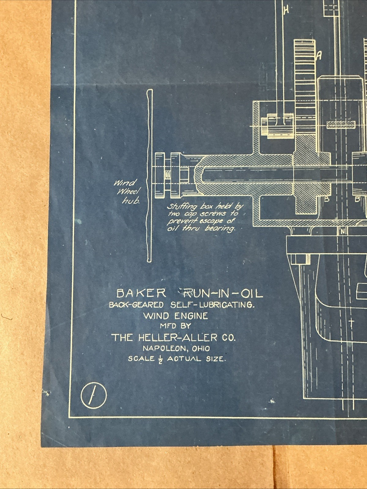Early 1900s Blueprint For Wind Engine Heller Aller Co. Napoleon OH INV-AO14