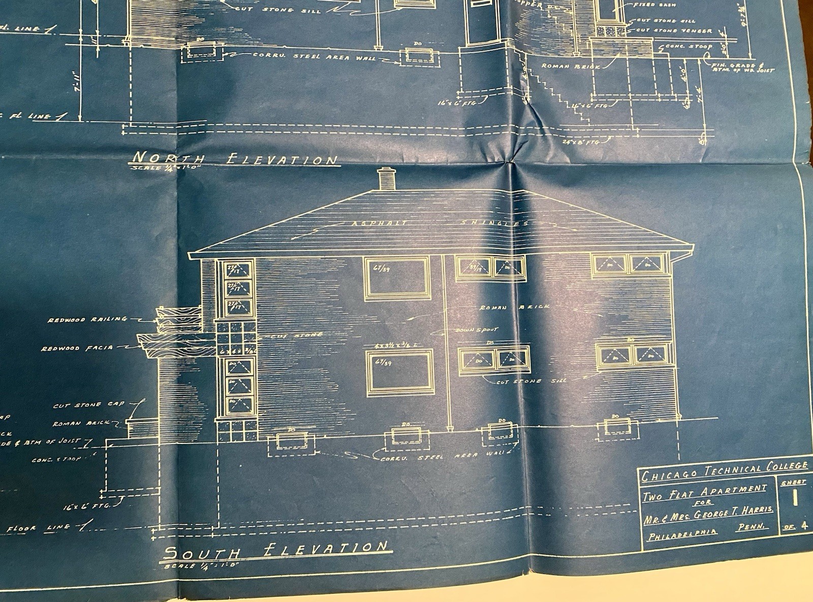 Lot Of 2 1950s-1960s Blueprints Mid century Modern Home + Two Flat Apt Building