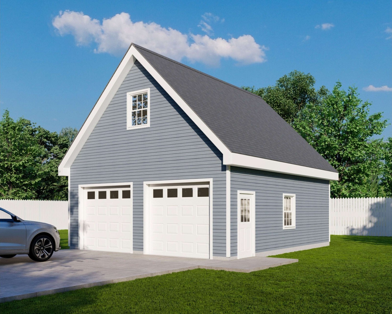 24′ x 28′ Two Car Garage, Detached Garage, 672 Sq Ft, 9 ft Walls, Attic Room