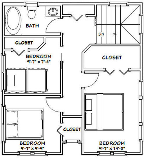 24×24 House — 3 Bedroom — 1.5 Bath 1,106 sq ft — PDF Floor Plan — Model 5D