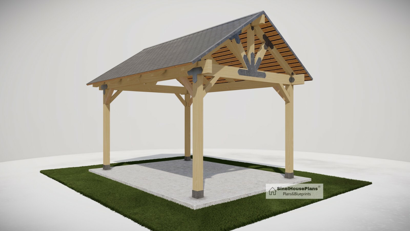 12’x16′ Wood Gazebo plans, Post Gable Complete Pavilion DIY drawings