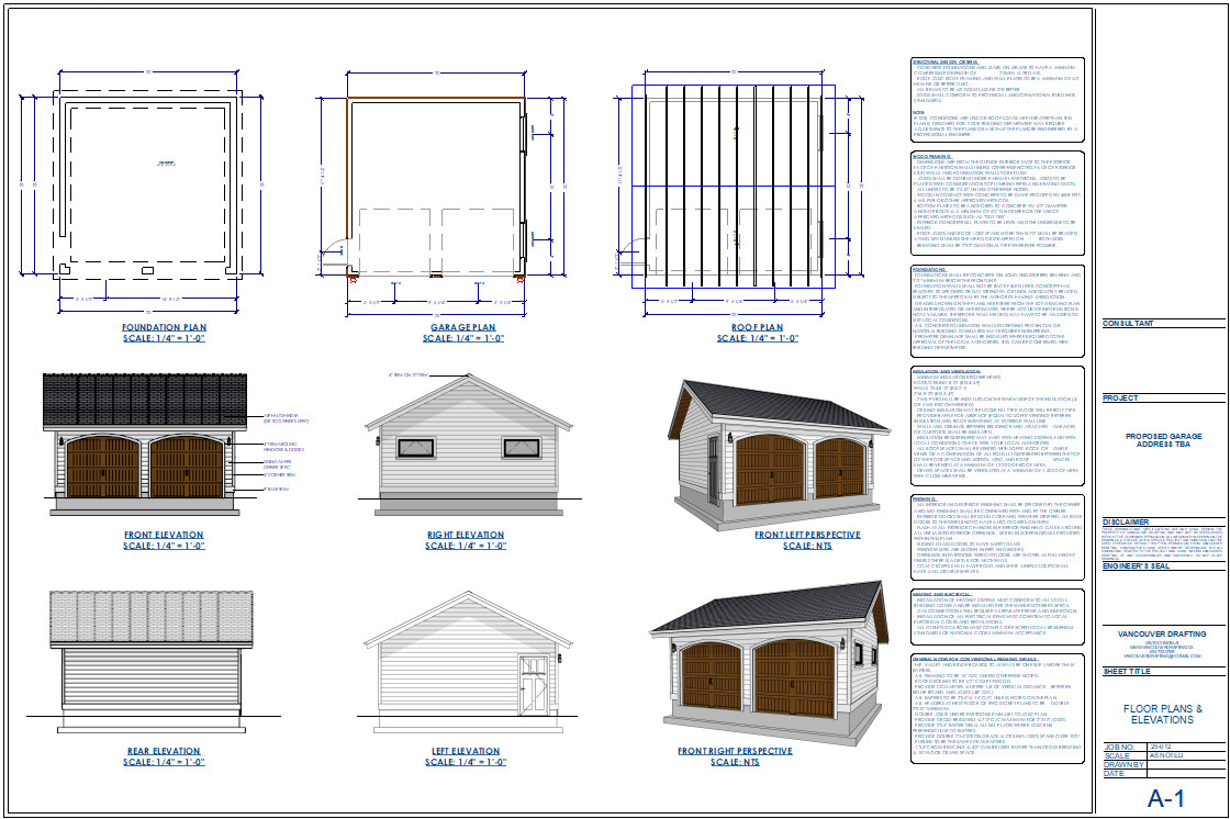 Double Car / 2 Car Garage Plan / Architectural Blueprints – 20 x 20