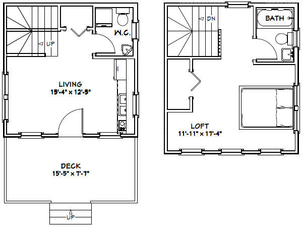 16×16 Tiny House — 465 sq ft — PDF Floor Plan — Model 2B