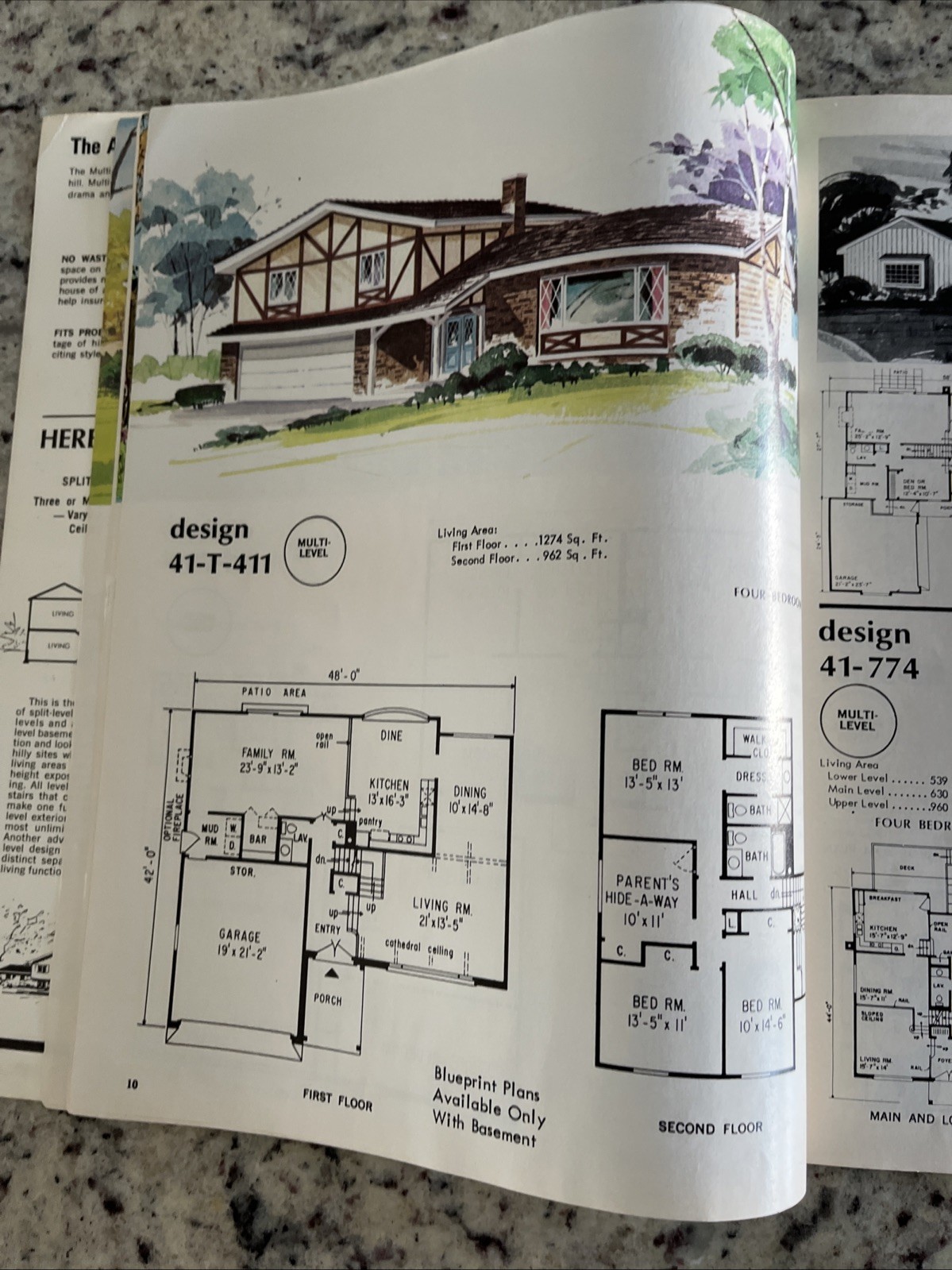 Vintage 1972 MCM Multi-Level Hillside Home Plans Design Catalog Blueprints