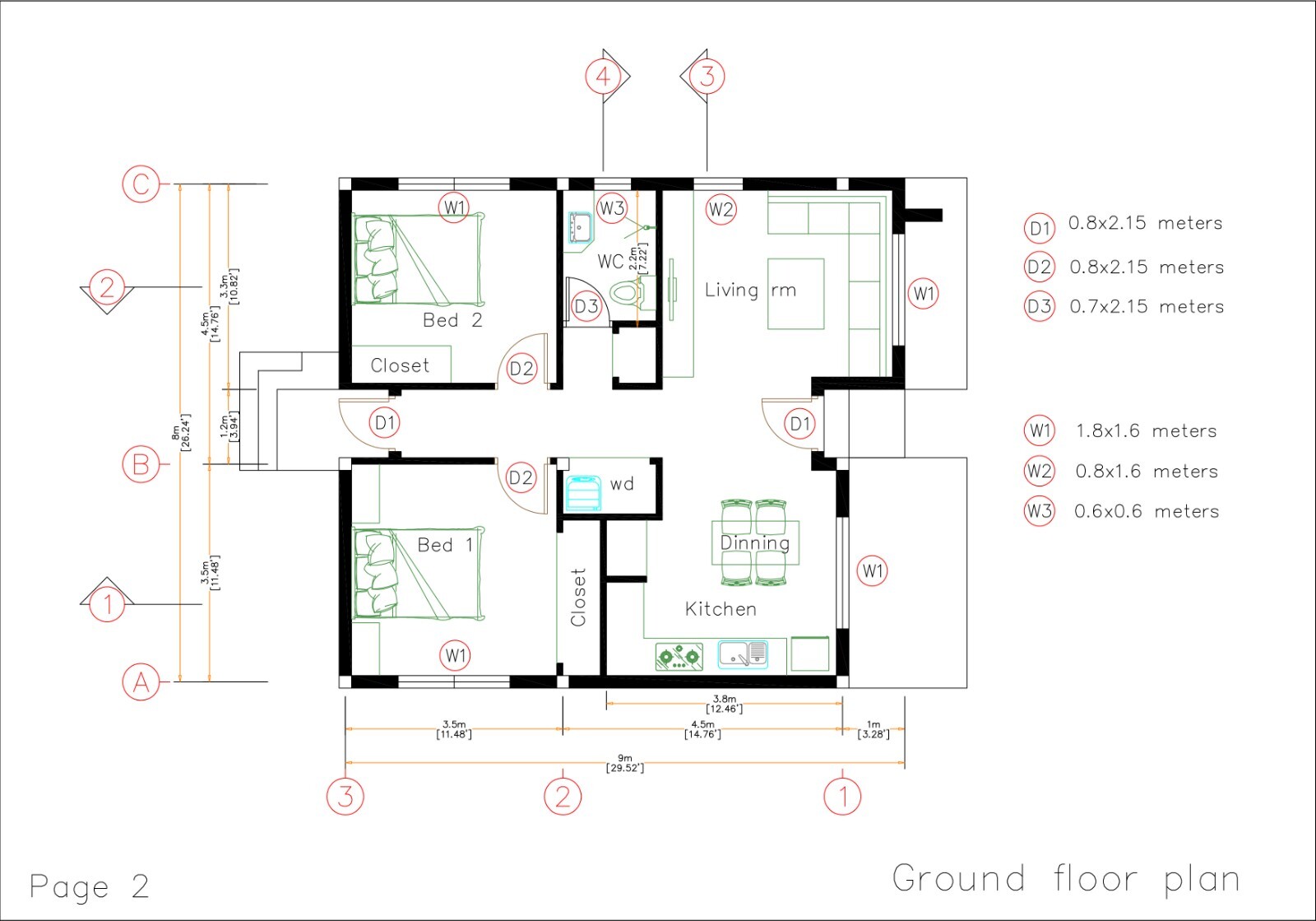 27×30 Feet Small House Design Plans 8×9 Meter 2 Beds 1 Bath Hip (A4 Hard Copy)