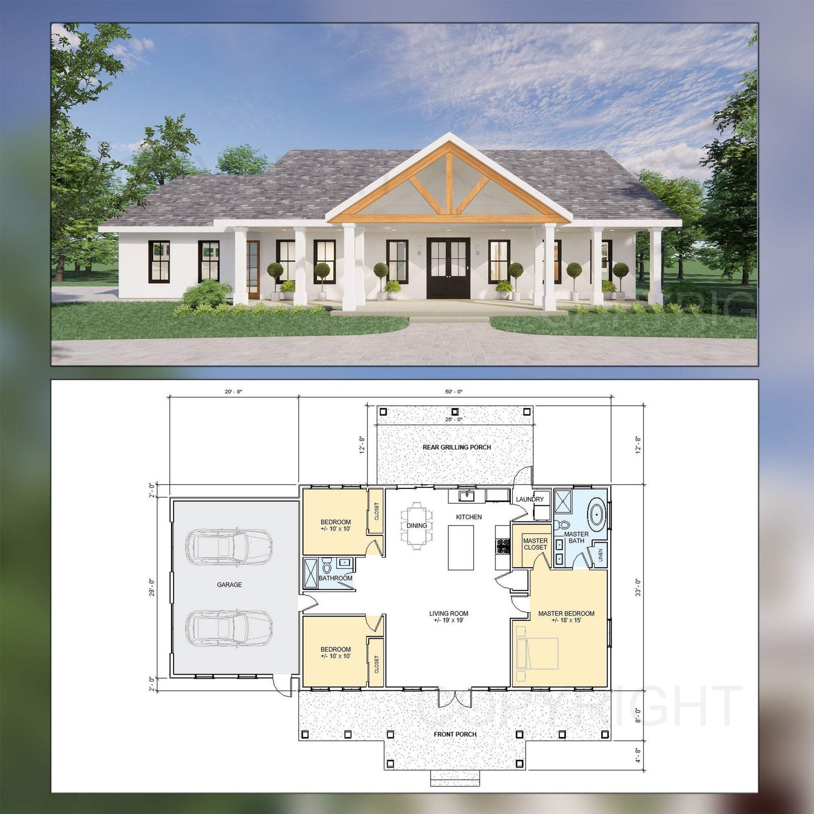 Cedar Springs Barndominium House Plan – 1650 SF, 3 Bed 2 Bath with 2-Car Garage