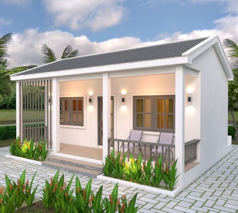23×21 Feet Tiny House Plans 8×6.5 Meter 1 Bed 1 Bath Gable PDF (A4 Hard Copy)