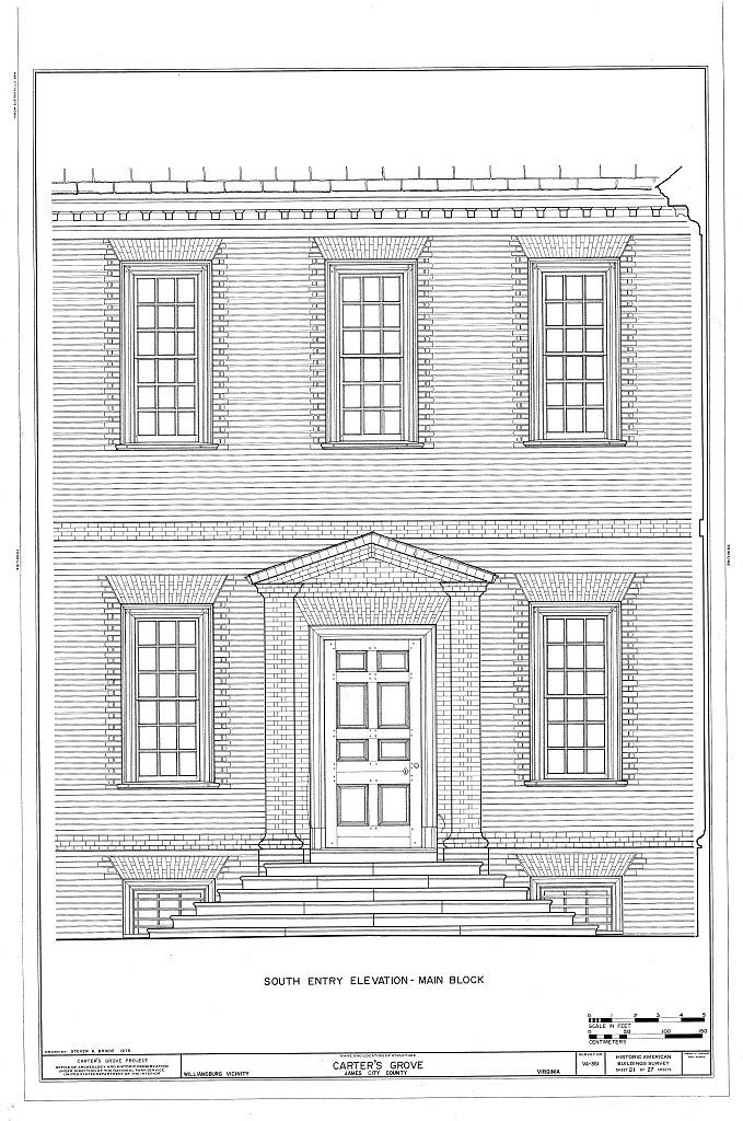 Carter’s Grove Plantation – colonial brick mansion, architectural PRINTED Plans