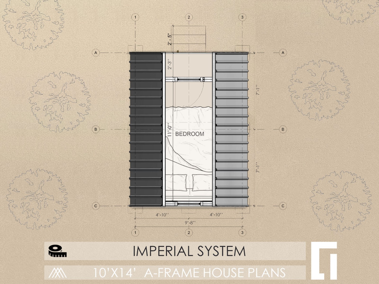 10′ x 14′ A-Frame House Cabin Plans -140F- Blueprints