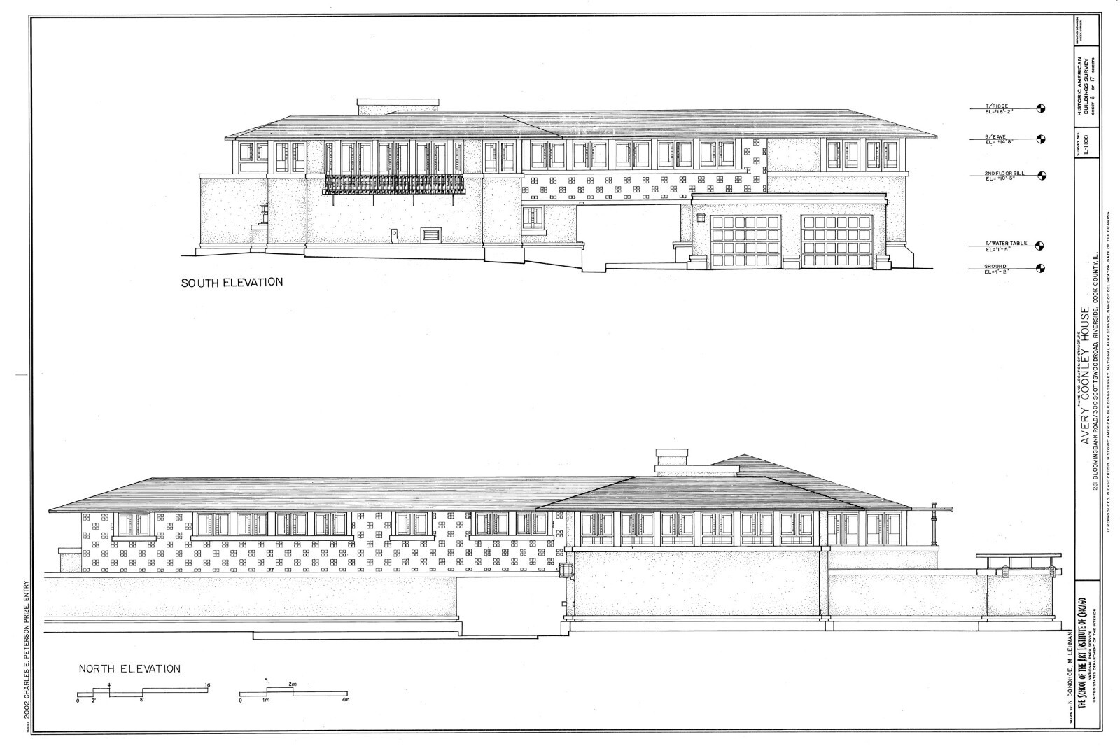 Frank Lloyd Wright Prairie Style home, architectural drawings, Coonley House