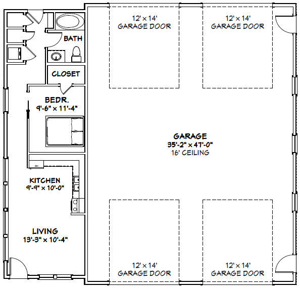50×48 2 RV Garage – 1 Bedr 1 Bath – 2,374 sq ft – PDF Floor Plan – Model 1A