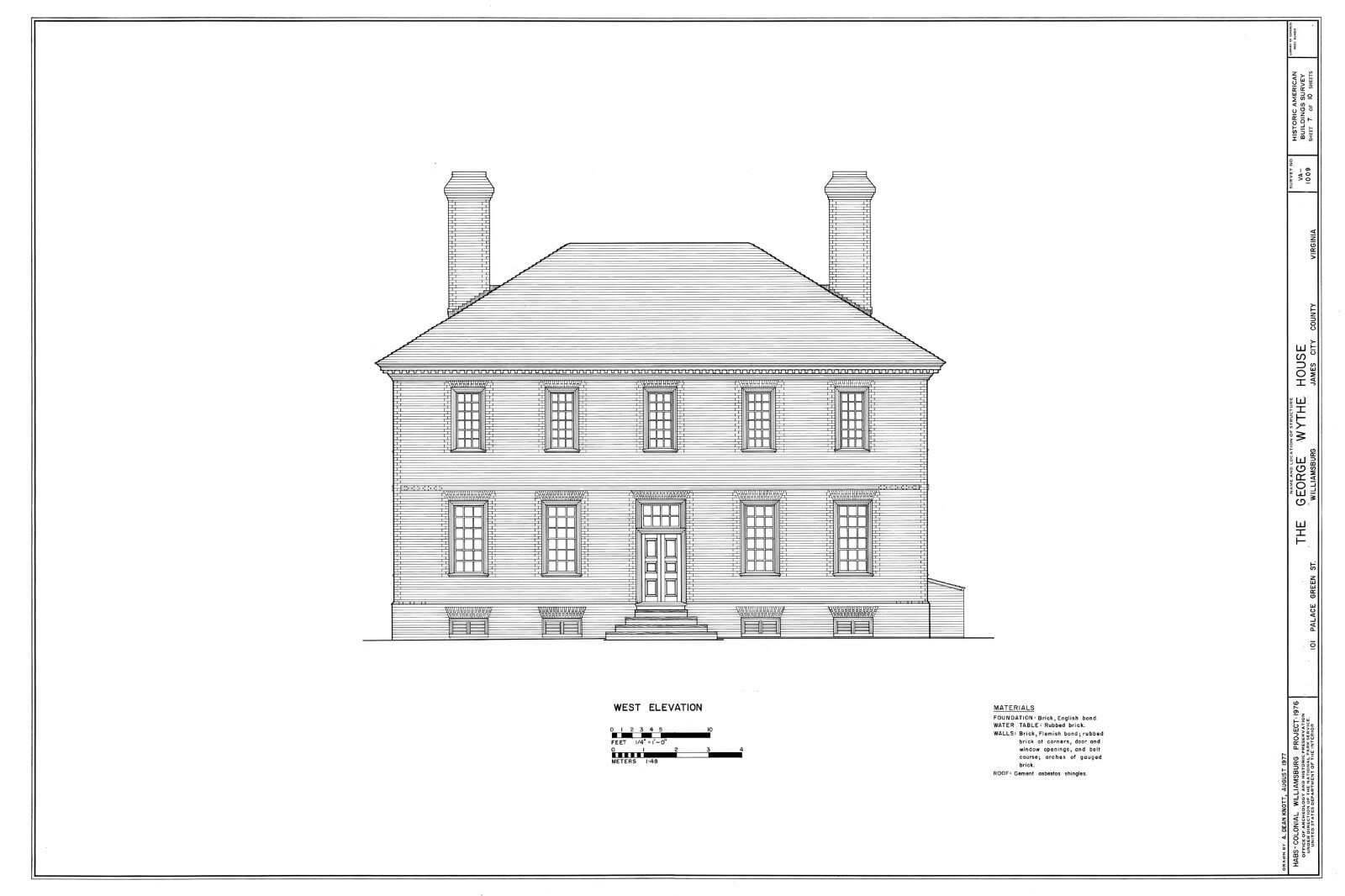 Traditional Brick House, Colonial Williamsburg architectural PRINTED PLANS