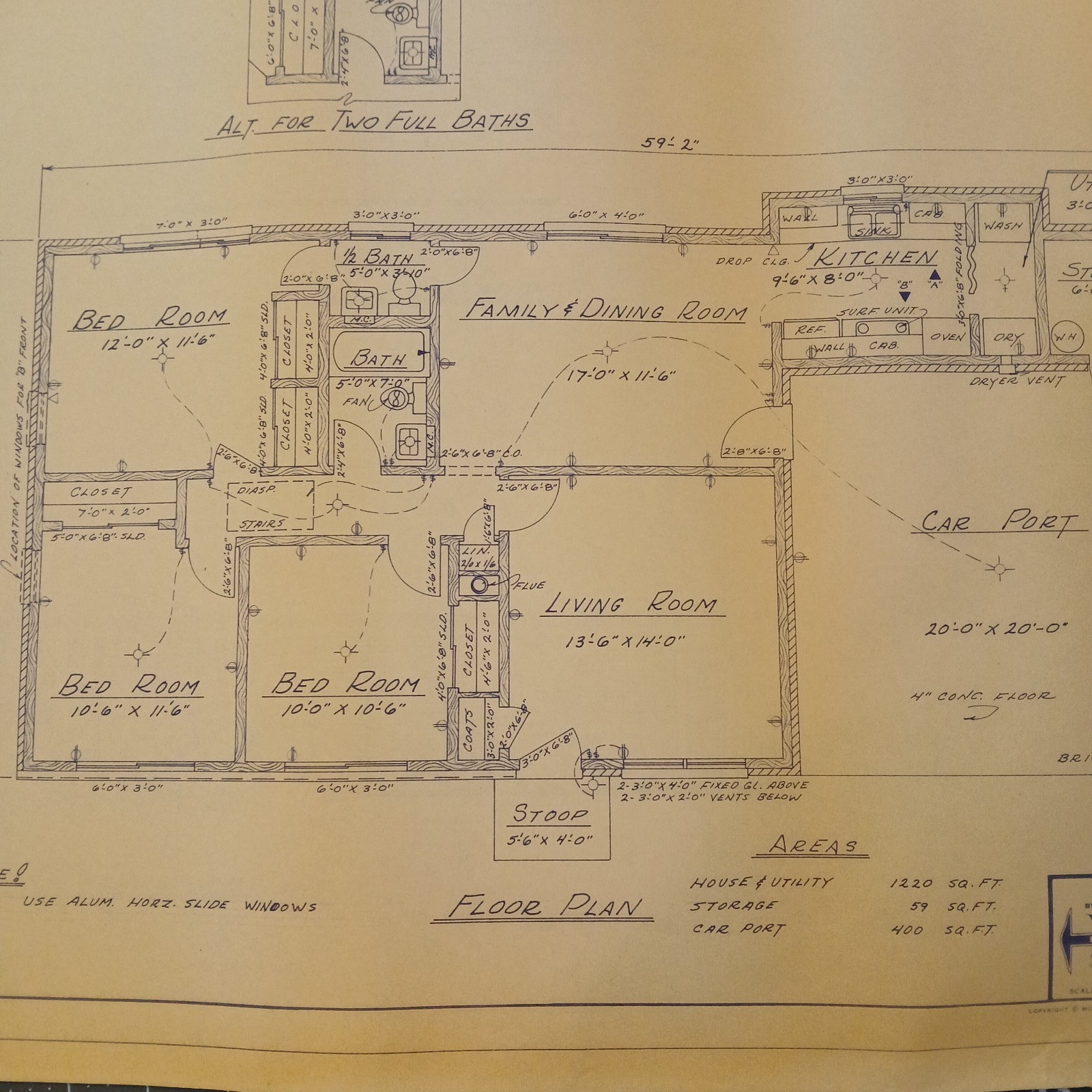 MCM 1966 House Blueprint Plans W.D. Farmer Homes Plan #246 1220 sf 60s Ranch Vtg