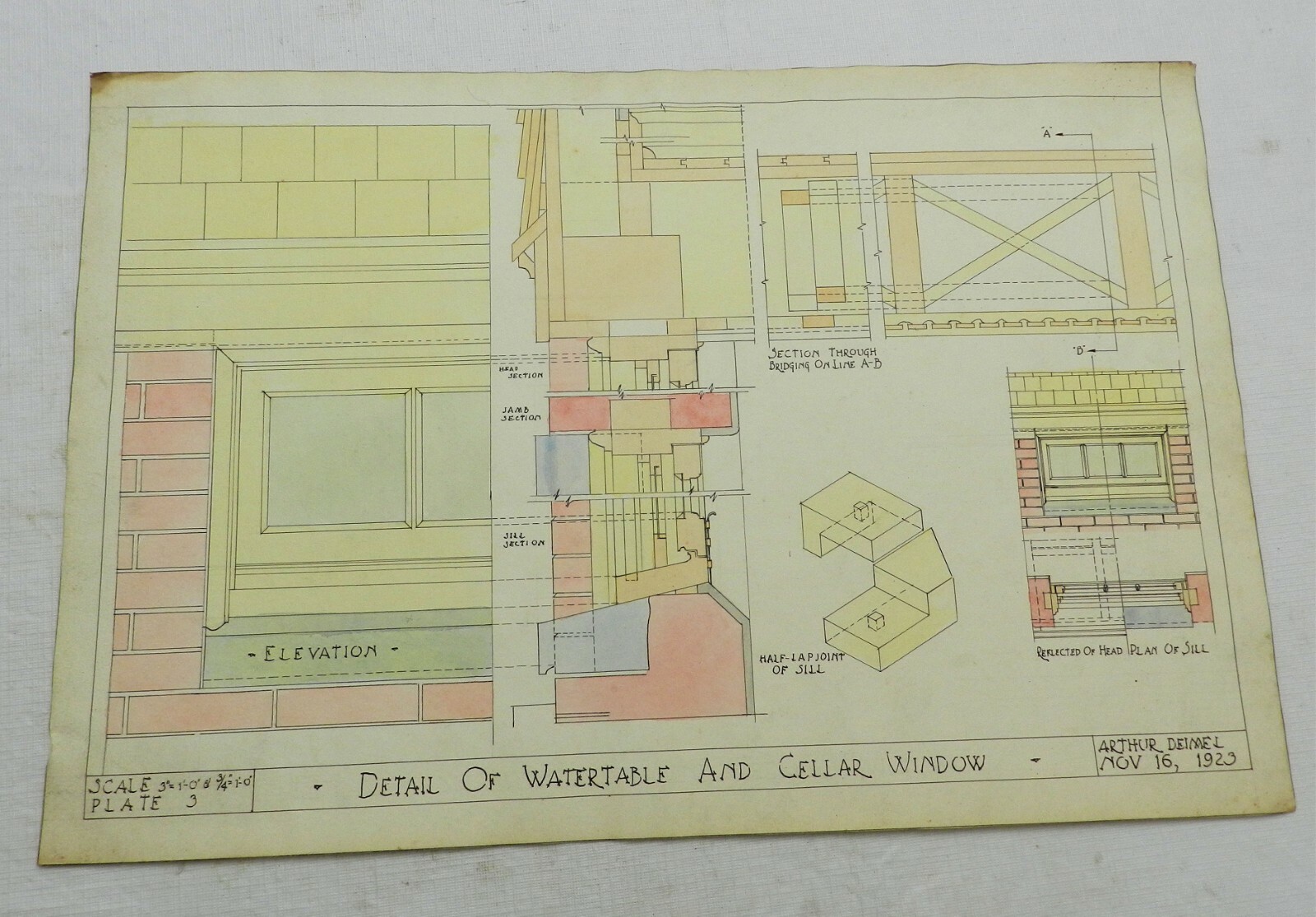 5 1923 Architectural Drawings of House Sections & Proposed Residence, 20″ x 13″