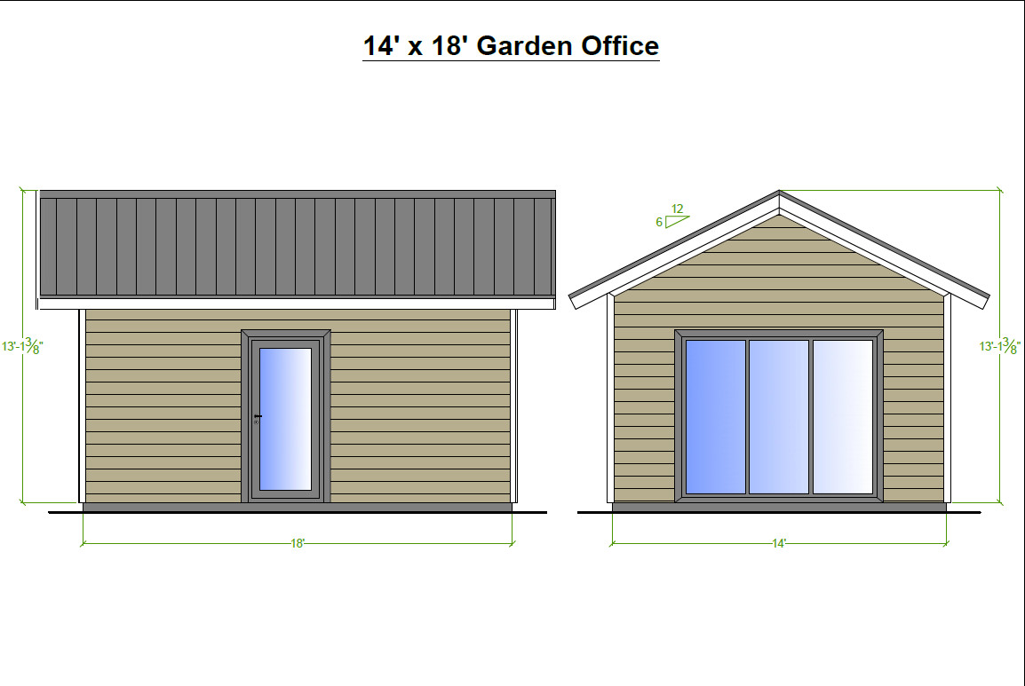 Backyard Office Plans, 14×18 Tiny House Building blueprints, Shed drawings