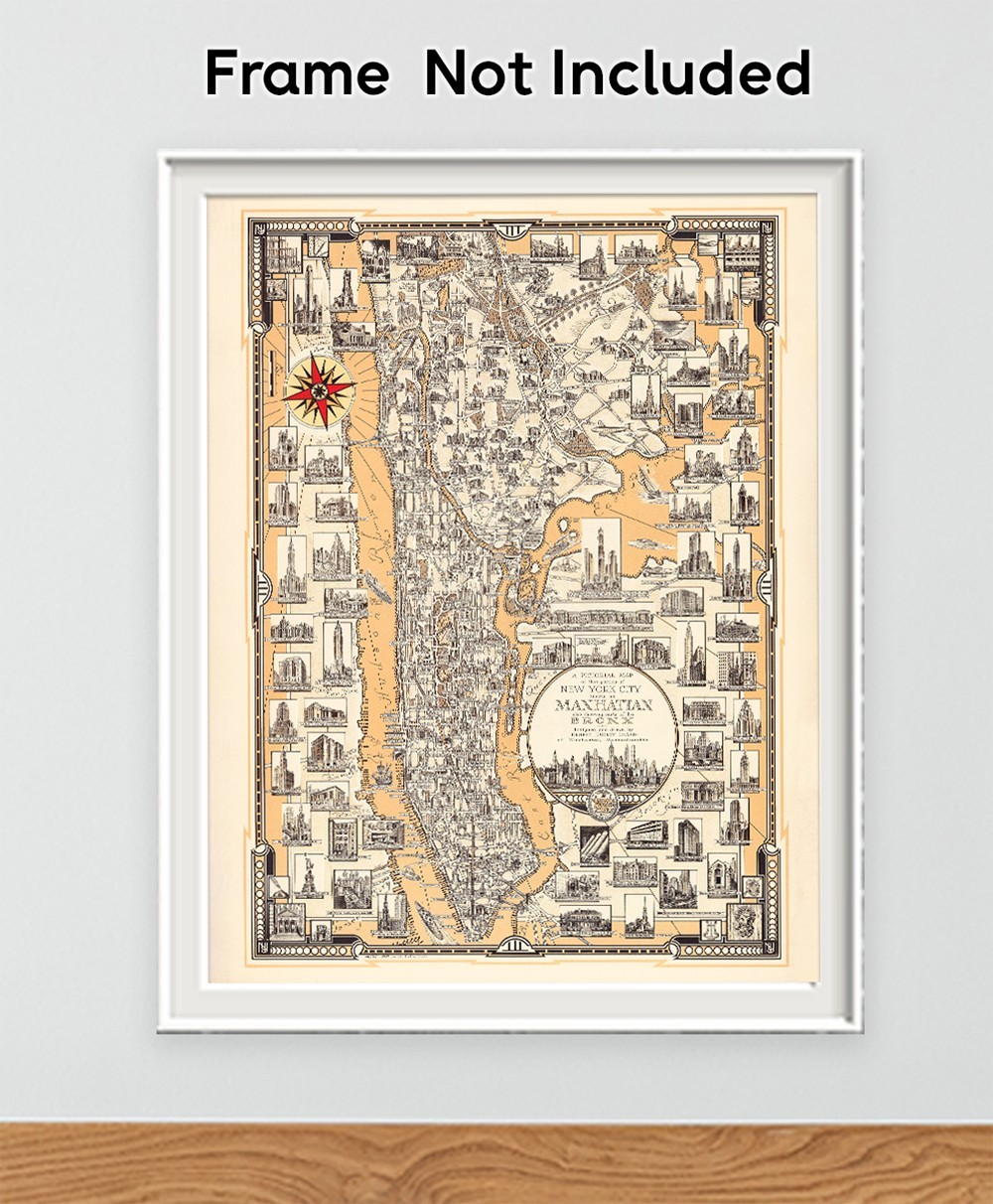 1939 Pictorial Map of Manhattan New York City Art Deco Print