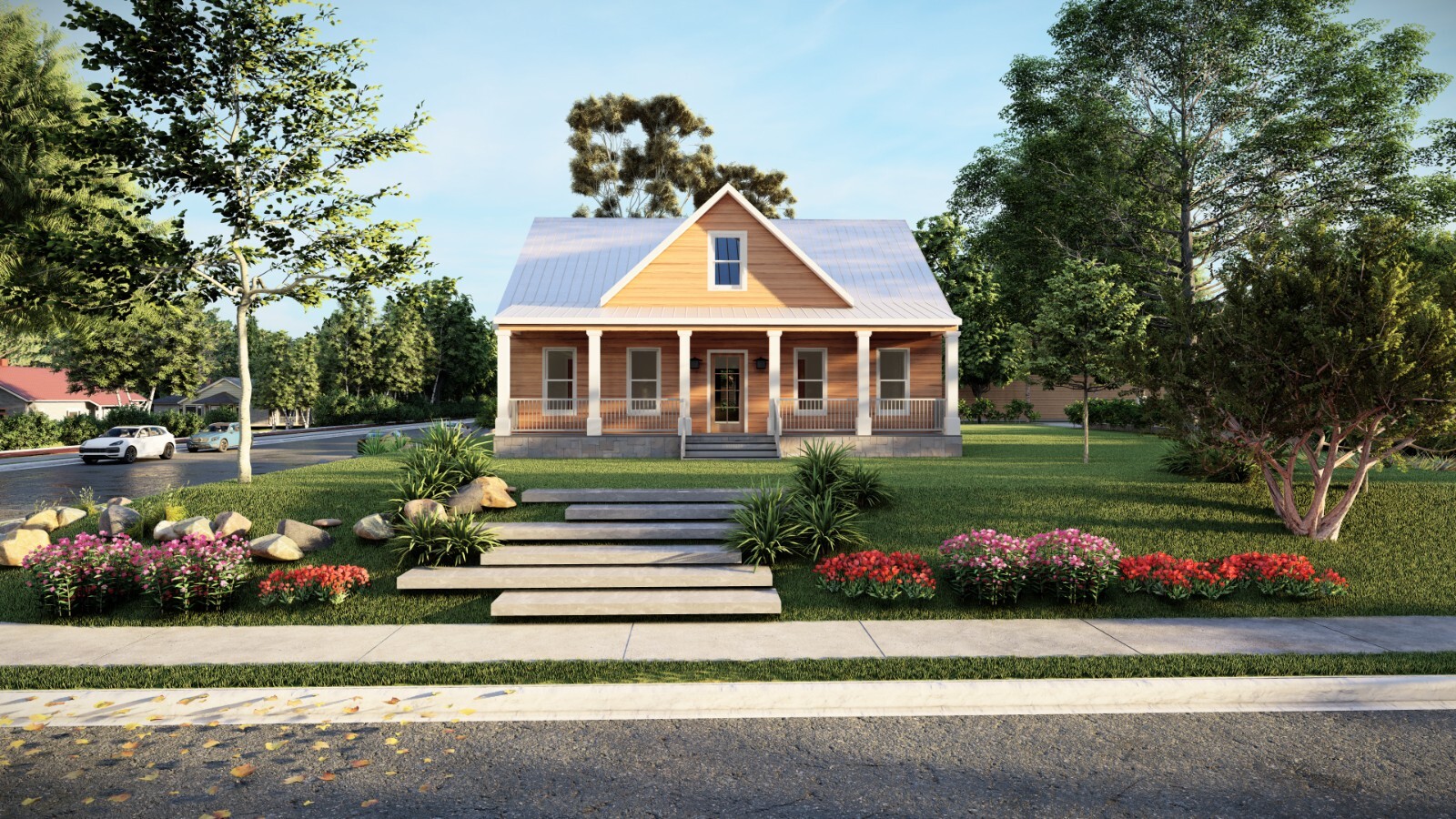 Affordable 38′ x 40′ Farmhouse Cottage Design – Modern 2 Bed – Drawing Blueprint