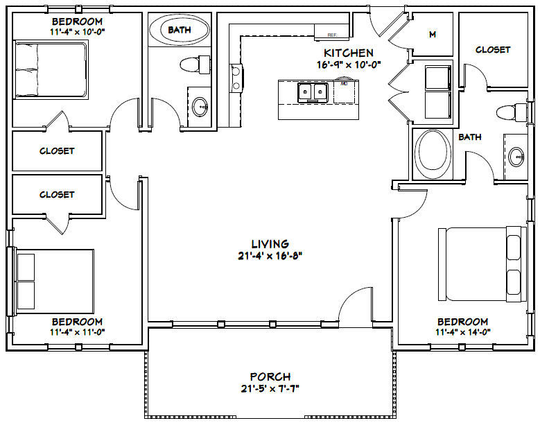46×30 House — 3 Bedroom 2 Bath — PDF Floor Plan — 1,338 sq ft — Model 1A