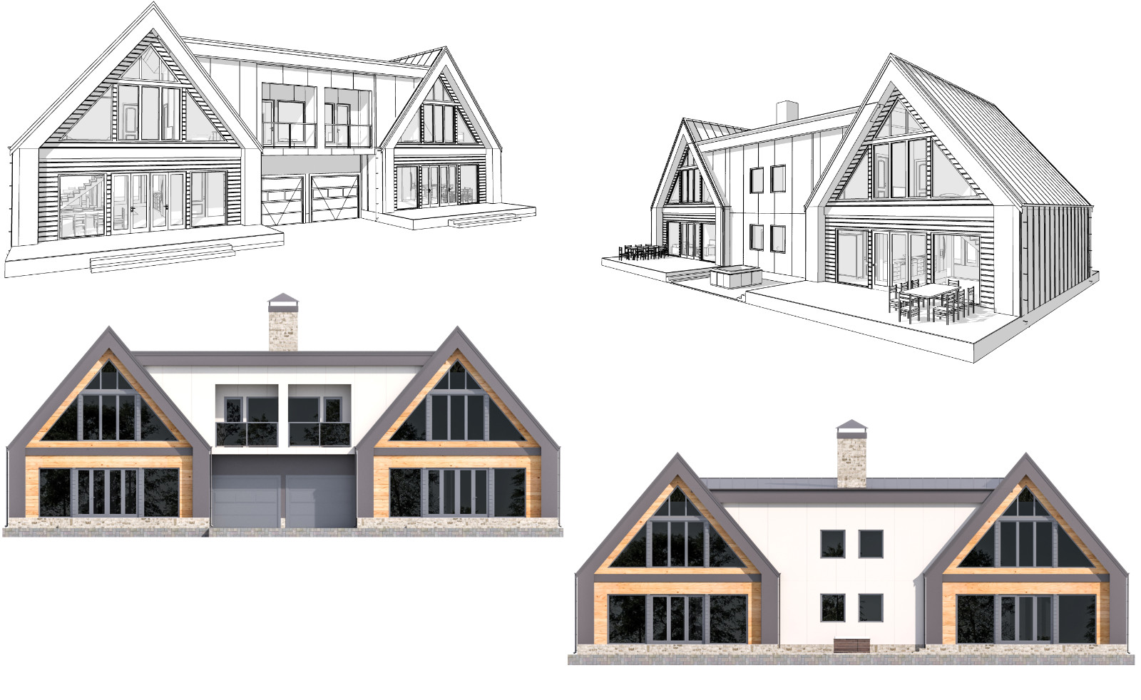86’x29′ Double A-Frame Cabin, 6-Beds, 8 Baths, 2 Garage bays, 3556SF Living Area