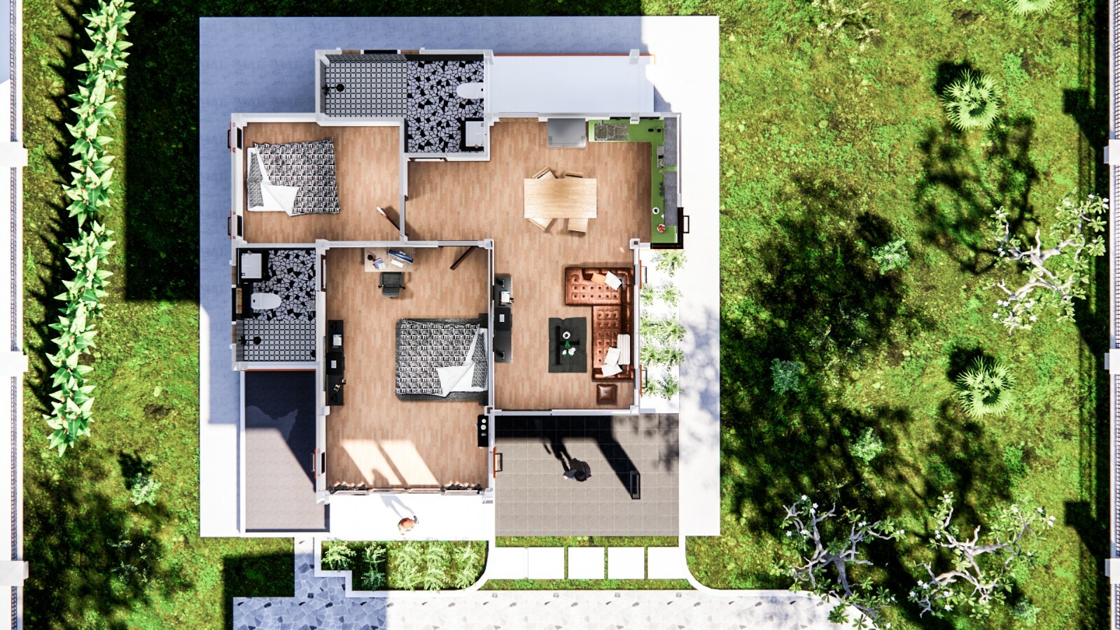 35×35 Feet House Plans 10.7×10.5 Meter 2 Beds 2 Baths Flat PDF (A4 Hard Copy)