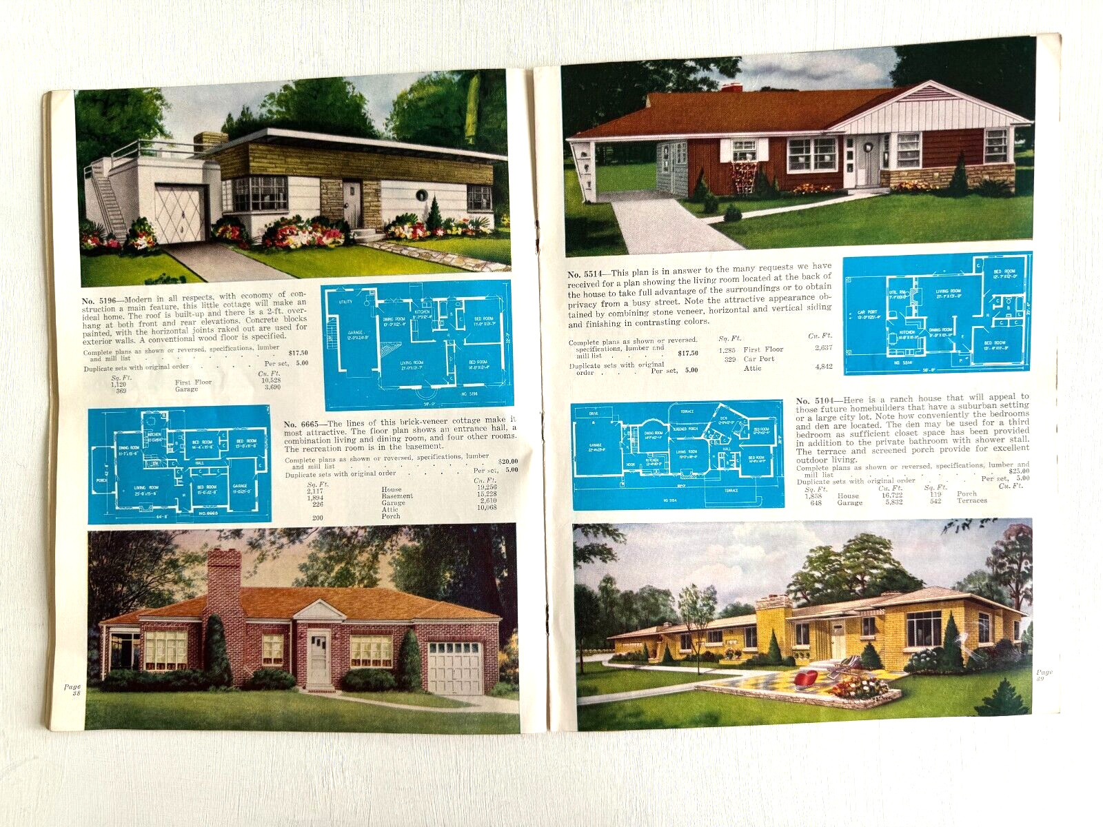 1950’s Mid Century Style Homes in Brick w/ Floor Plans- 32 in Color