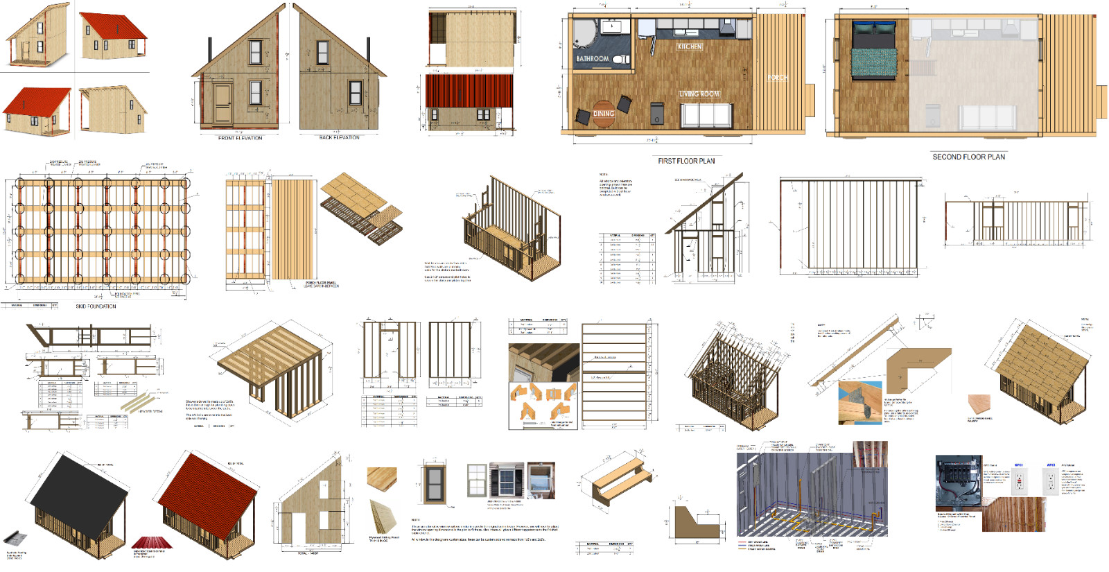 13’x31′ Tiny House Home Cabin Loft DIY Architecture Build Plans, PDF Download.