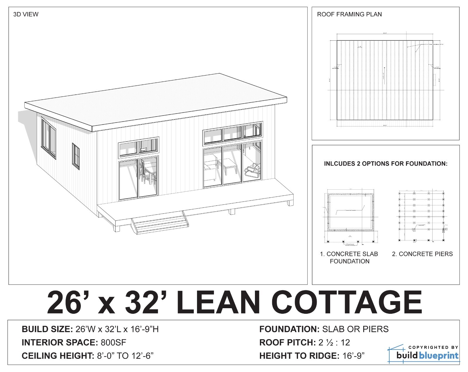 26×32 Lean Modern Cabin Custom Architectural Plans 800SF – PDF Download
