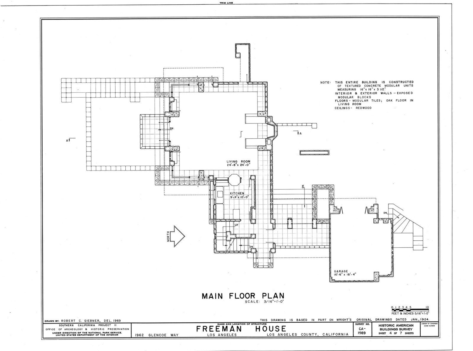 2 bedroom Freeman Home by Frank Lloyd Wright, printed architectural house plans