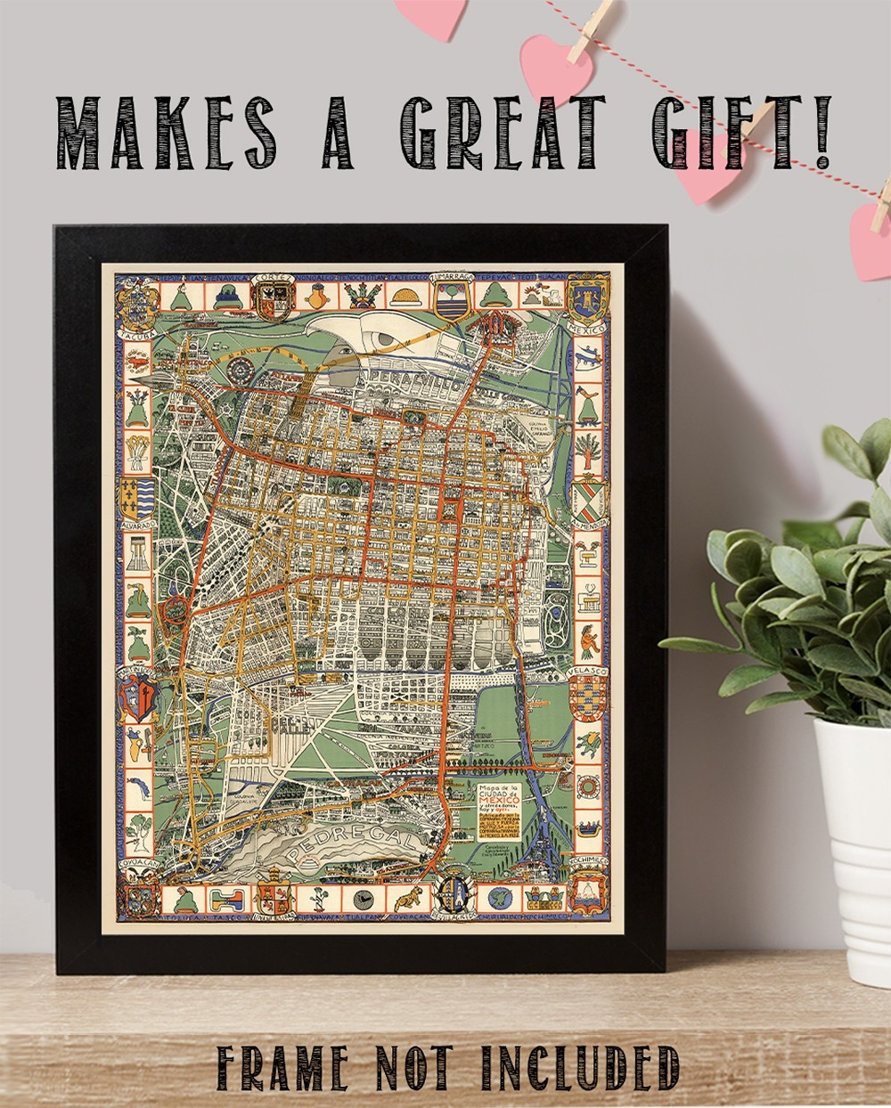 1932 Mexico City Pictorial Map Vintage Mexican Capital Poster Print