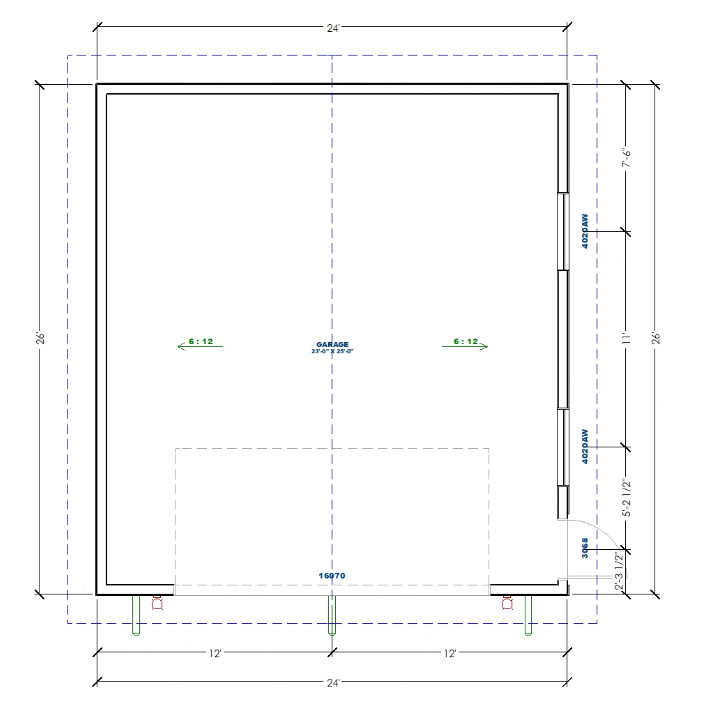 Double Car / 2 Car Garage Plan / Architectural Blueprints – 24 x 26