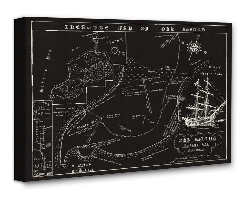 Oak Island Treasure Map Vintage Pirate Chart Nova Scotia Historic Wall Art